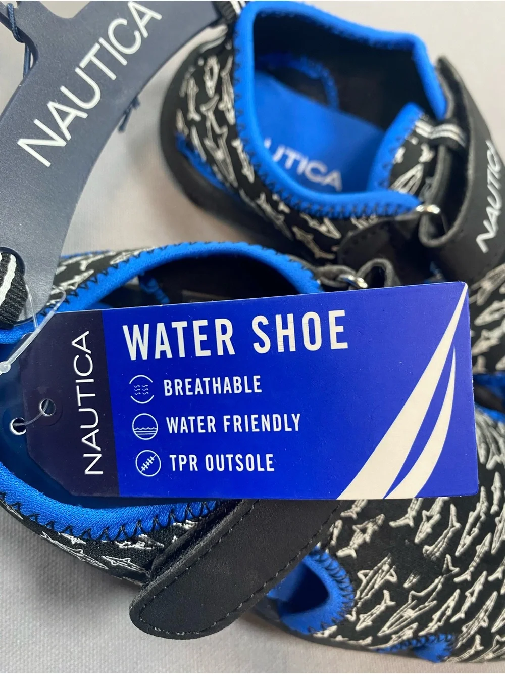 Nautica Kids Black Shark-Print Water Shoes with Blue Accents